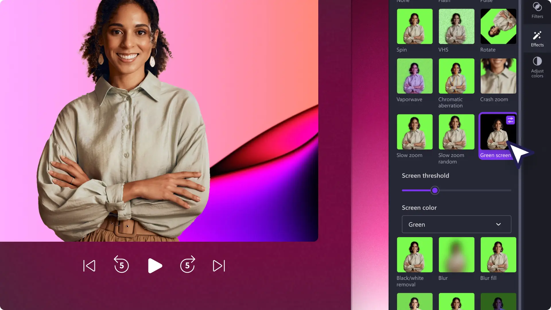 An image of applying the green screen background removal in Clipchamp